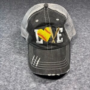 Distressed Black, White, Yellow, and Red Love Softball Cap